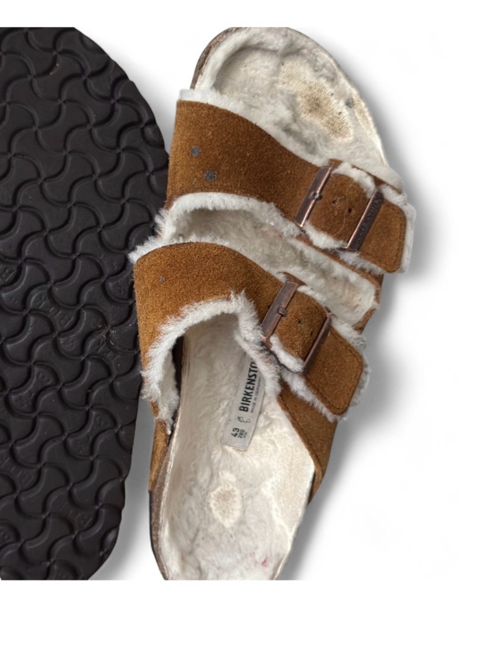 Birkenstock Shearling Suede Arizona Sandal Chestnut Brown EU43 unisex M 10.5 W12